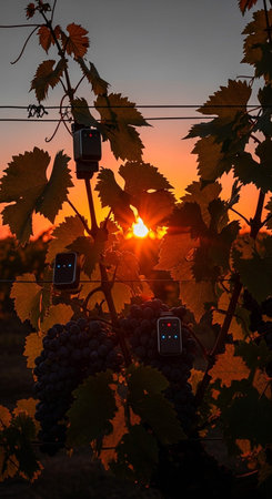 Vineyards at sunset in autumn harvest, Tuscany, Italyの写真素材