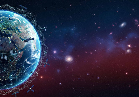 Earth from space showing the global Internet spread around the globe. 3D illustration.