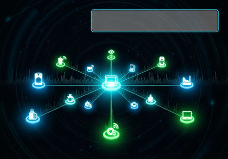 Glowing social network interface on dark background. 3D Renderingの写真素材