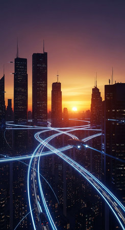 Cityscape of Shanghai at sunset, China. 3D rendering.の写真素材