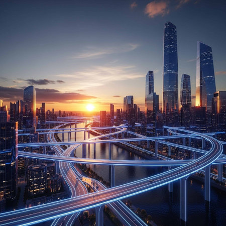 modern city at sunset,shanghai china.3d rendering