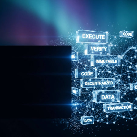Conceptual background image with digital cube icons on dark blue backdrop