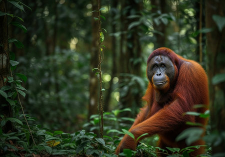 Orangutan in the rainforest of Sumatra, Indonesia.の写真素材