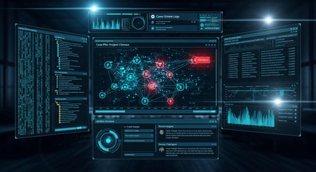 Futuristic technological background with high tech graphs and charts 3D rendering