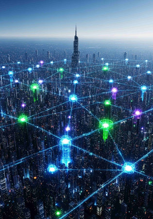 Futuristic connection network over skyscrapers