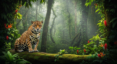 Jaguar in the jungle. 3D render of a Jaguar in the jungle.の写真素材