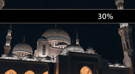 Search bar with text - 30 percent discount on the background of the mosque
