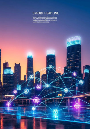 Smart city concept with wireless connection and internet of things (IOT)の写真素材