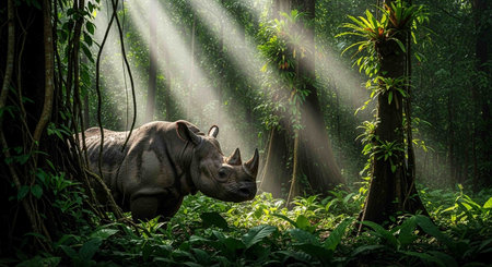 Rhinoceros in the rainforest.