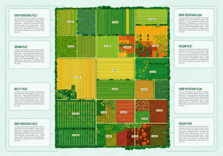 Agriculture infographics with fields and crops. Vector illustration.