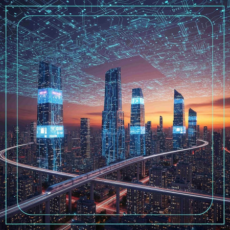 Smart city and high-rise buildings. The concept of the Internet of things.