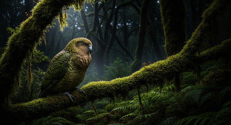 Kea parrot in the rainforest of New Zealand.の写真素材
