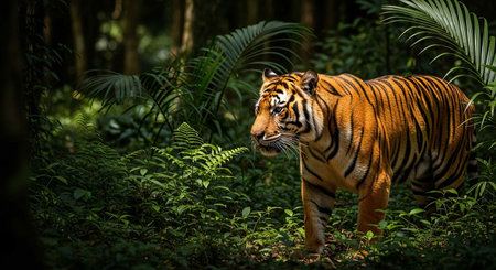 Tiger in the jungle of the Royal Bengal tiger reserve, Indiaの写真素材
