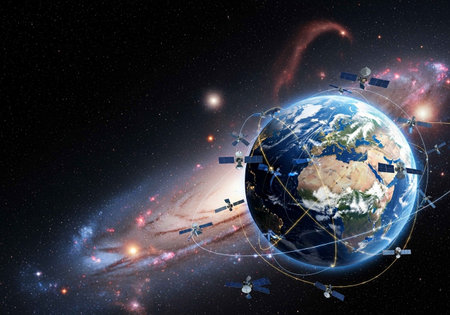 Global communication network around the world. Elements of this image furnished by NASA