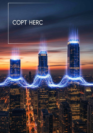 abstract digital circuit interface on city background. 3D Renderingの写真素材