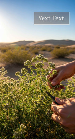 Hands with scissors cutting twig of oregano plant