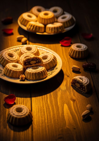 cookies with nuts on a wooden background. tinting. selective focusの写真素材