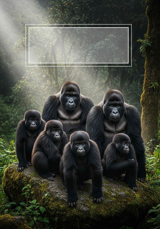 Photo frame for your text with a group of gorilla in the jungleの写真素材