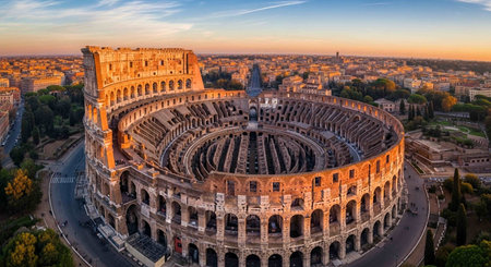 Colosseum in Rome, Italy. Aerial view at sunset.の写真素材