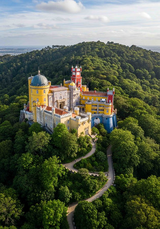Aerial view of the beautiful castleの写真素材