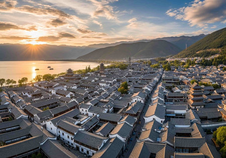 Aerial view of the ancient town of Hebei in Chinaの写真素材