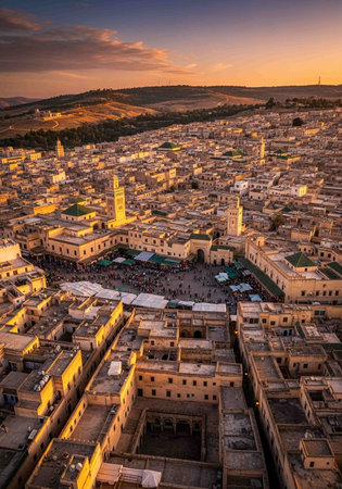 Aerial view of the old city of Cairo at sunset, Egyptの写真素材