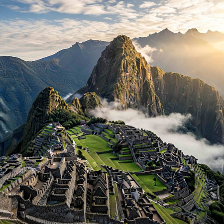 Panoramic view of Machu Picchu, Peru, South Americaの写真素材