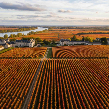 Aerial view of vineyards in autumn, Bordeaux, Franceの写真素材
