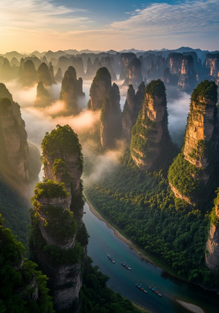 Aerial view of the Zhangjiajie National Forest Park, Hunan Province, Chinaの写真素材