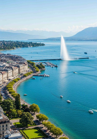 Aerial view of Geneva lake, Switzerlandの写真素材