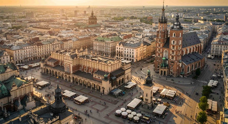 Aerial view of the city of Krakow, Poland.の写真素材