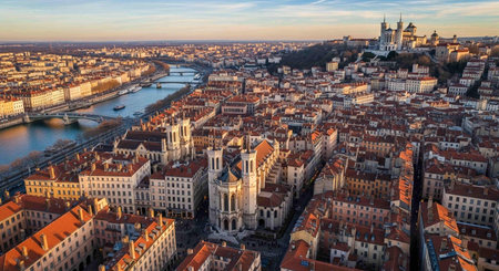 Panoramic view of the city of Lyon, France.の写真素材