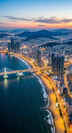 Aerial view of Busan city at night.の写真素材