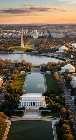 Aerial view of the Lincoln Memorial in Washington DC, USA.の写真素材