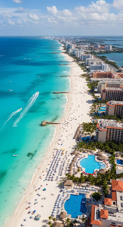 Aerial view of Cancun beach, Quintana Roo, Mexicoの写真素材