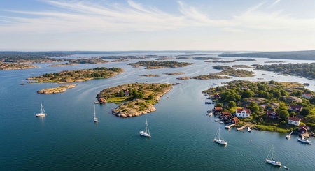 Aerial view of a small island in the Baltic Sea in Swedenの写真素材