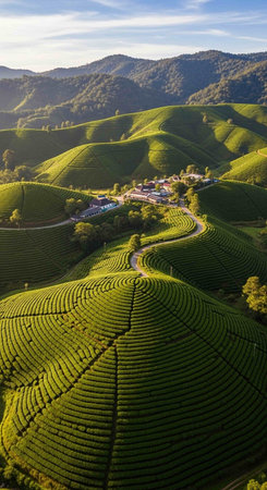 Tea Plantation in the morning, Chiang Rai Province, Thailandの写真素材