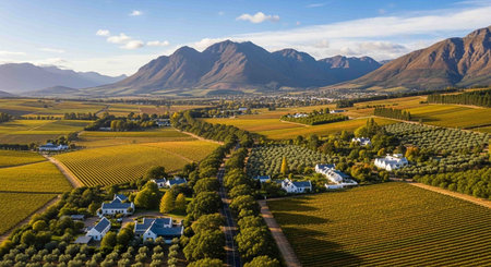 Aerial view of vineyards in South Islandの写真素材