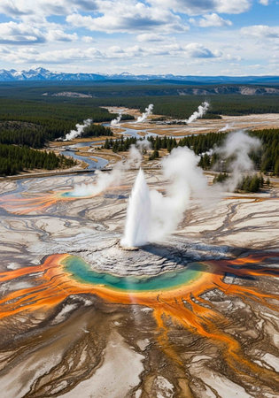 Grand Prismatic Spring, Yellowstone National Park, Wyoming, United Statesの写真素材