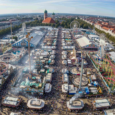 Aerial view of the fairground rides in the city center of Berlin, Germanyの写真素材