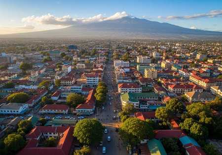 Aerial view of Yogyakarta city, Java, Indonesiaの写真素材