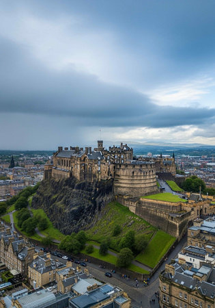 Edinburgh, Scotland, United Kingdom. Aerial view of Edinburgh Castle.の写真素材