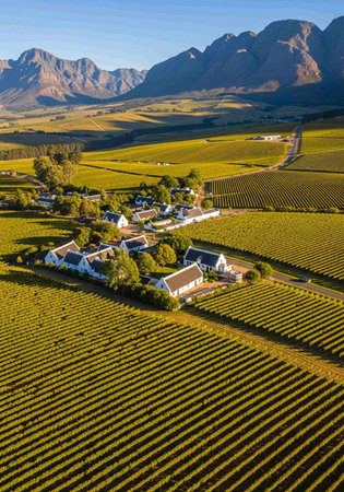 Aerial view of a vineyard in South Island, New Zealandの写真素材