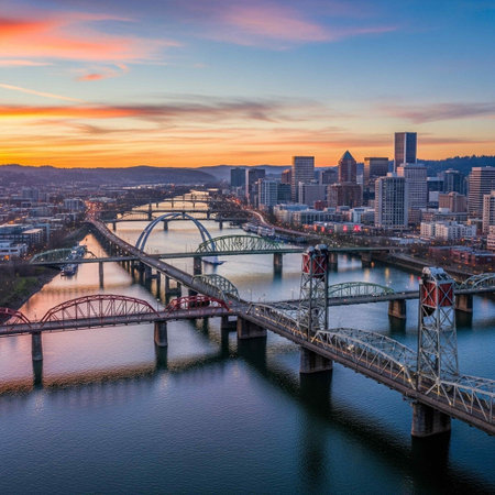 Sunset view of Portland, Oregon, United States of America.の写真素材