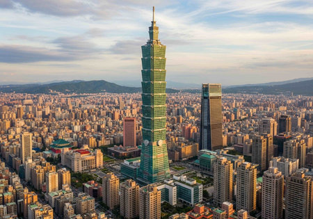 Aerial view of Taipei 101 buildingの写真素材