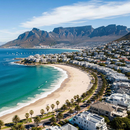 Aerial view of Table Mountain in Cape Town, South Africa.の写真素材
