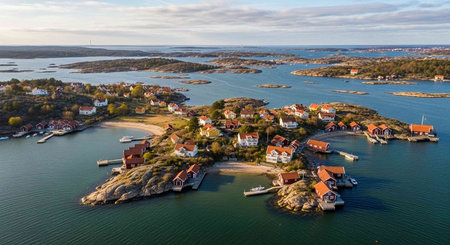 Aerial view of a small island in the middle of the seaの写真素材