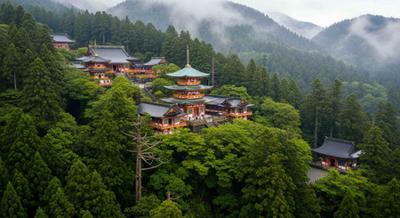 Aerial view of the Ten Thousand Buddhas Monastery in Nikko, Japanの写真素材