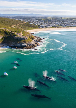 Aerial view of a whale in the ocean, South Australia.の写真素材