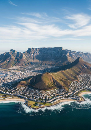 Aerial view of Table Mountain, Cape Town, South Africa.の写真素材